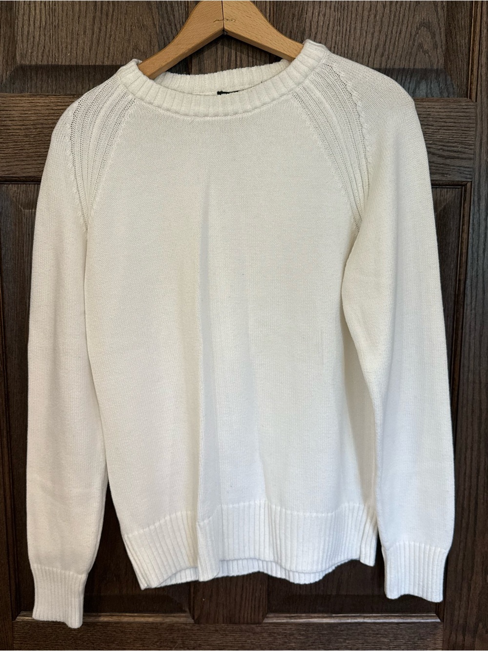 Jeanne Pierre 100% Cotton Crewneck Knit Sweater - Cream, Size Large